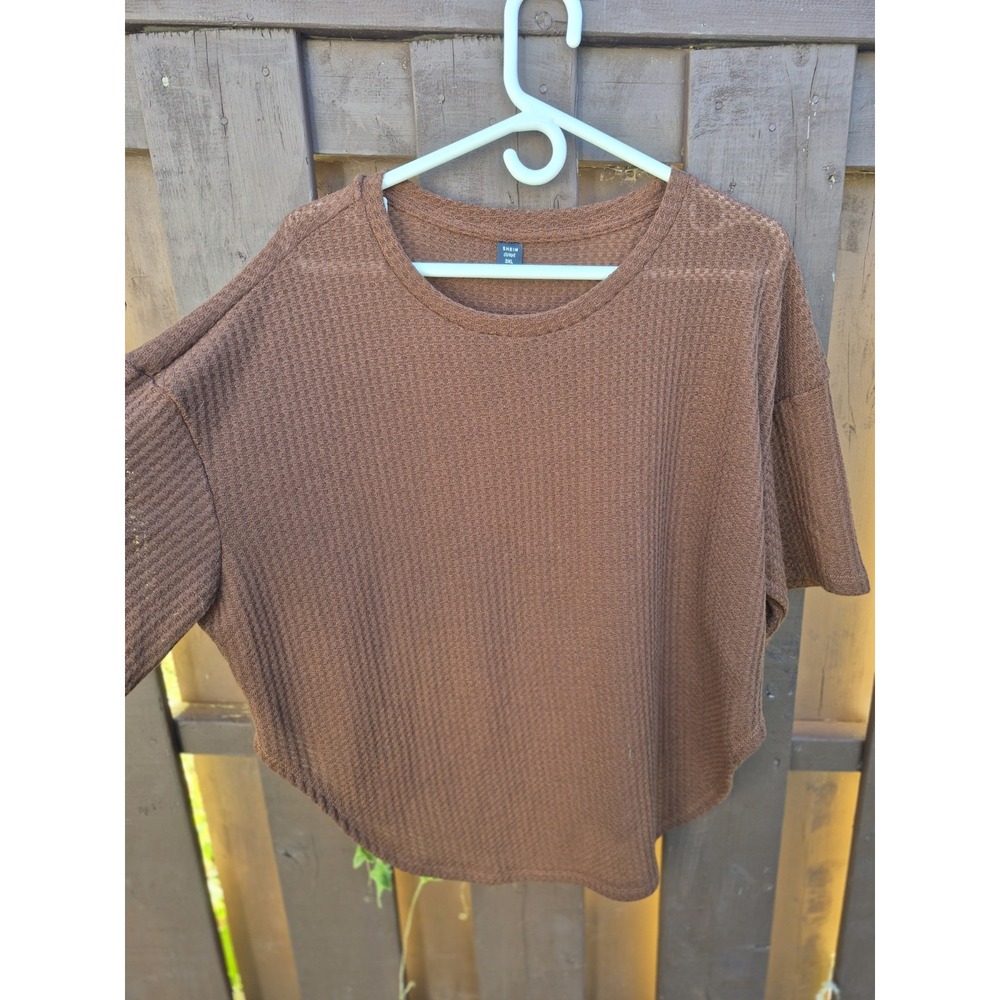 Shein Curve Womens Brown Waffle Knit Short‎ Sleeve Shirt Top Size 3X EUC Fits XL